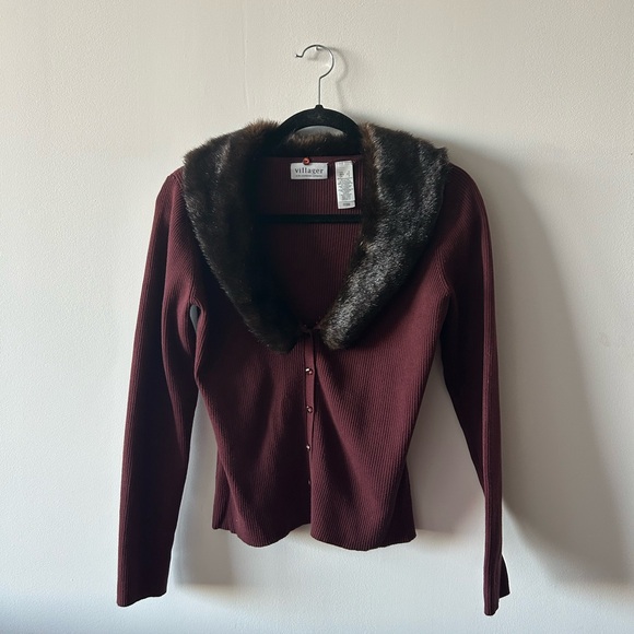 Liz Claiborne Sweaters - Vintage Y2K Faux-Fur Cardigan